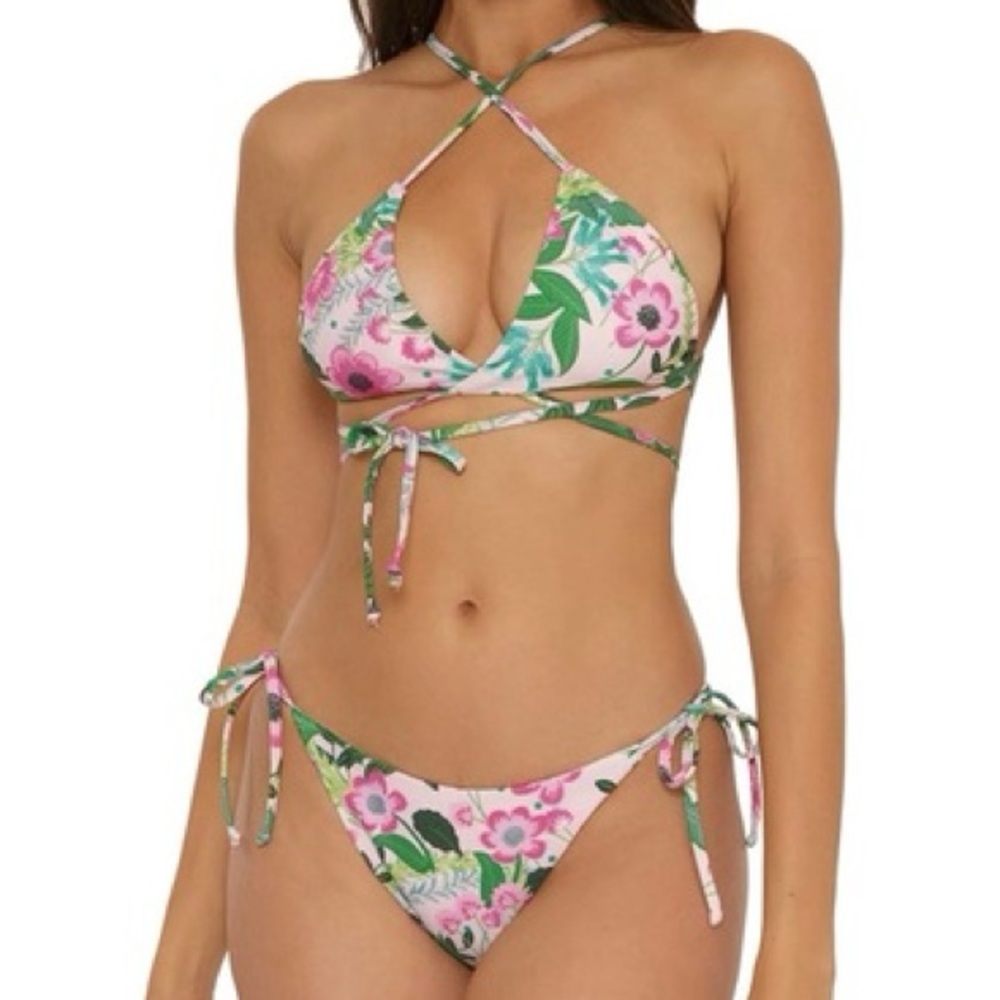 BECCA by Rebecca Virtue floral Print Play Triangle Bikini Top-3-way Wear bikini